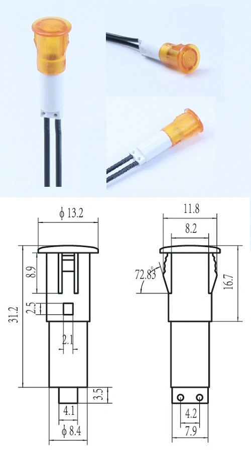 Żółta lampa pilota 10mm A-16-1 12 Volt 0